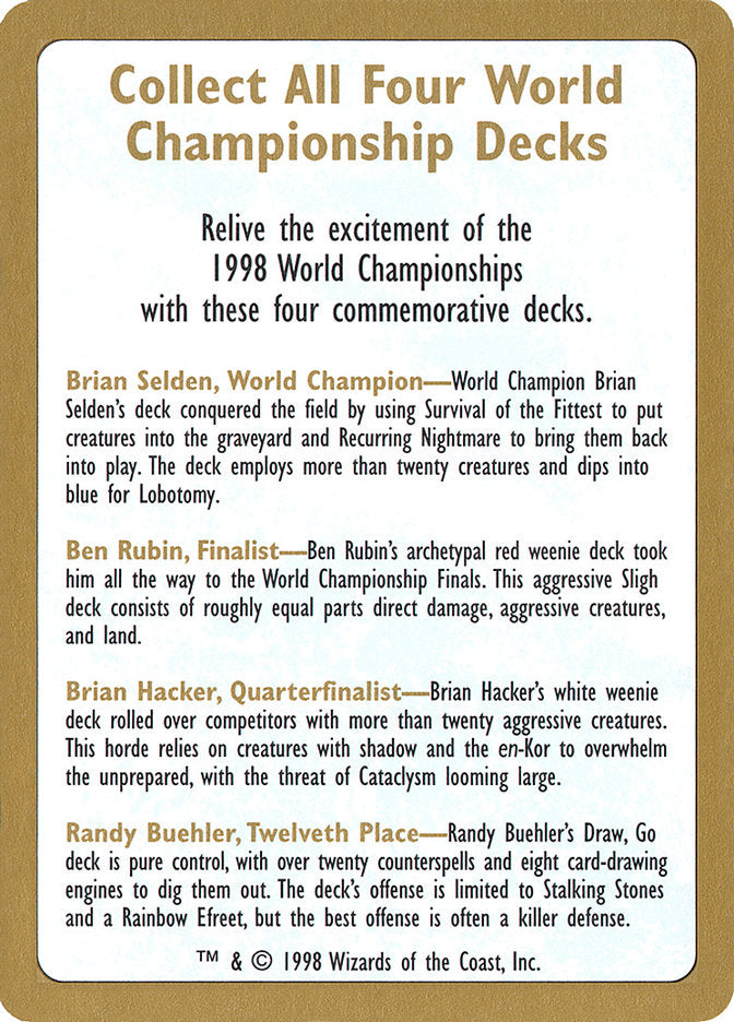1998 World Championships Ad [World Championship Decks 1998] | North Game Den