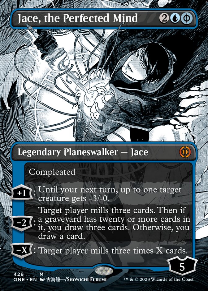 Jace, the Perfected Mind (Borderless Manga Step-and-Compleat Foil) [Phyrexia: All Will Be One] | North Game Den