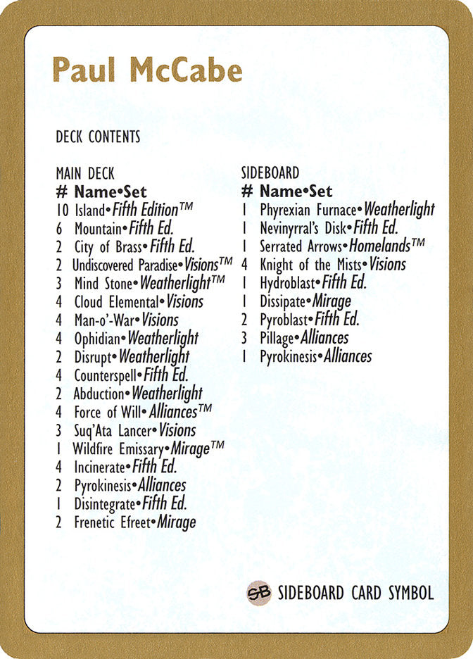 Paul McCabe Decklist [World Championship Decks 1997] | North Game Den