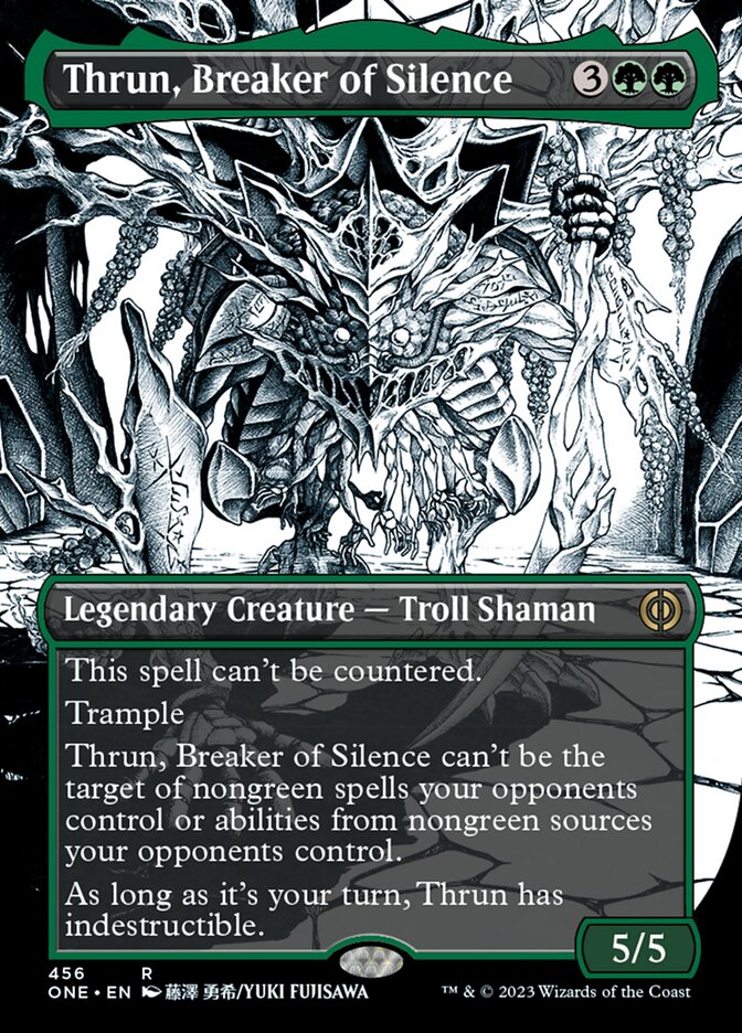 Thrun, Breaker of Silence (Borderless Manga Step-and-Compleat Foil) [Phyrexia: All Will Be One] | North Game Den