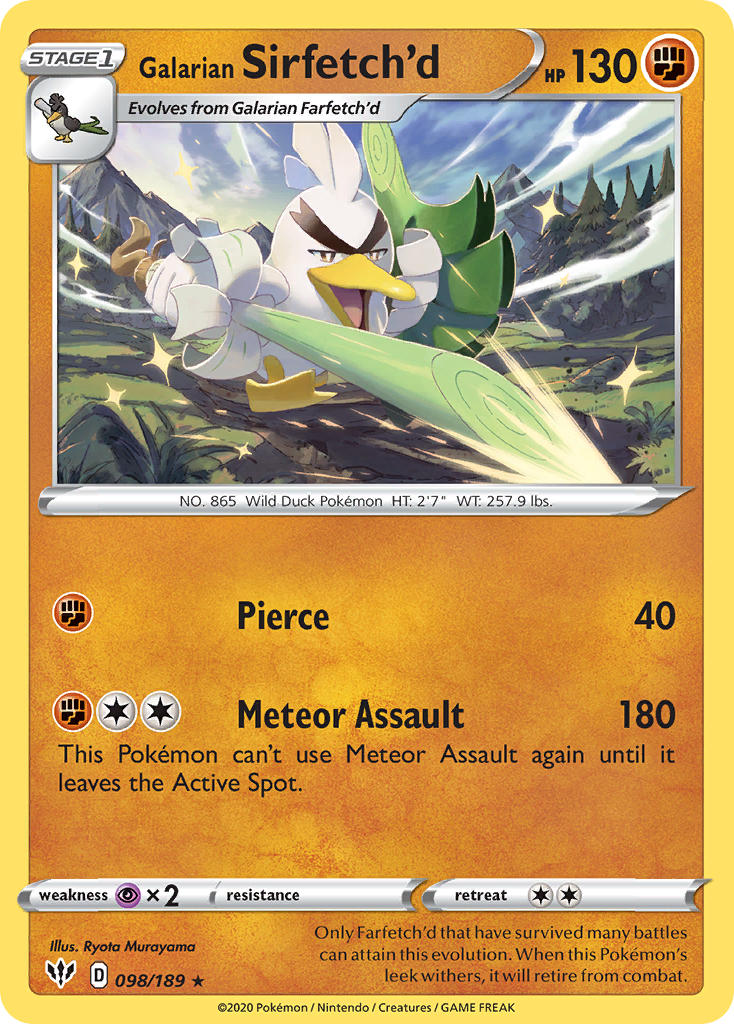 Galarian Sirfetch'd (098/189) (Cracked Ice holo) (Theme Deck Exclusive) [Sword & Shield: Darkness Ablaze] | North Game Den