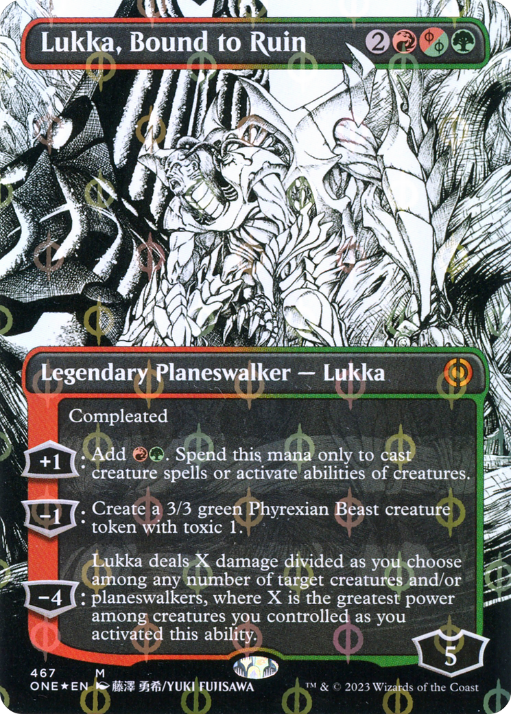 Lukka, Bound to Ruin (Borderless Manga Step-and-Compleat Foil) [Phyrexia: All Will Be One] | North Game Den