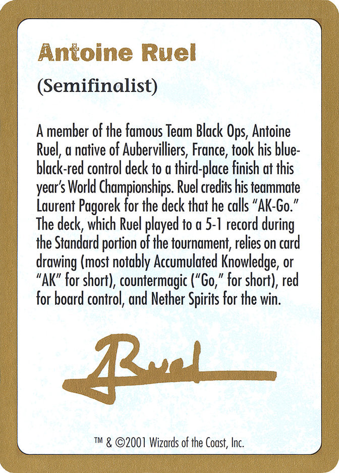Antoine Ruel Bio [World Championship Decks 2001] | North Game Den