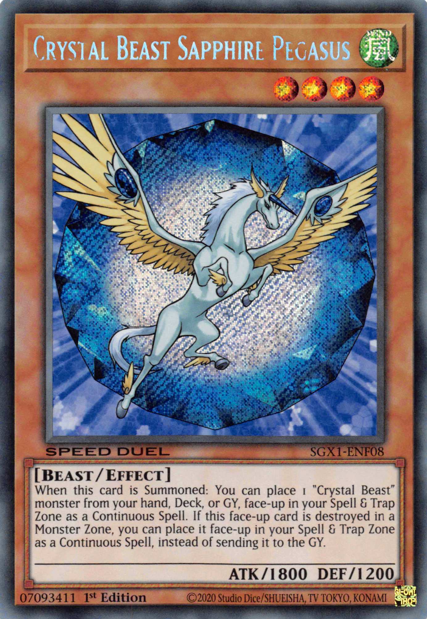 Crystal Beast Sapphire Pegasus [SGX1-ENF08] Secret Rare | North Game Den