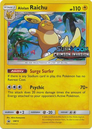 Alolan Raichu (SM72) (Staff Prerelease Promo) [Sun & Moon: Black Star Promos] | North Game Den