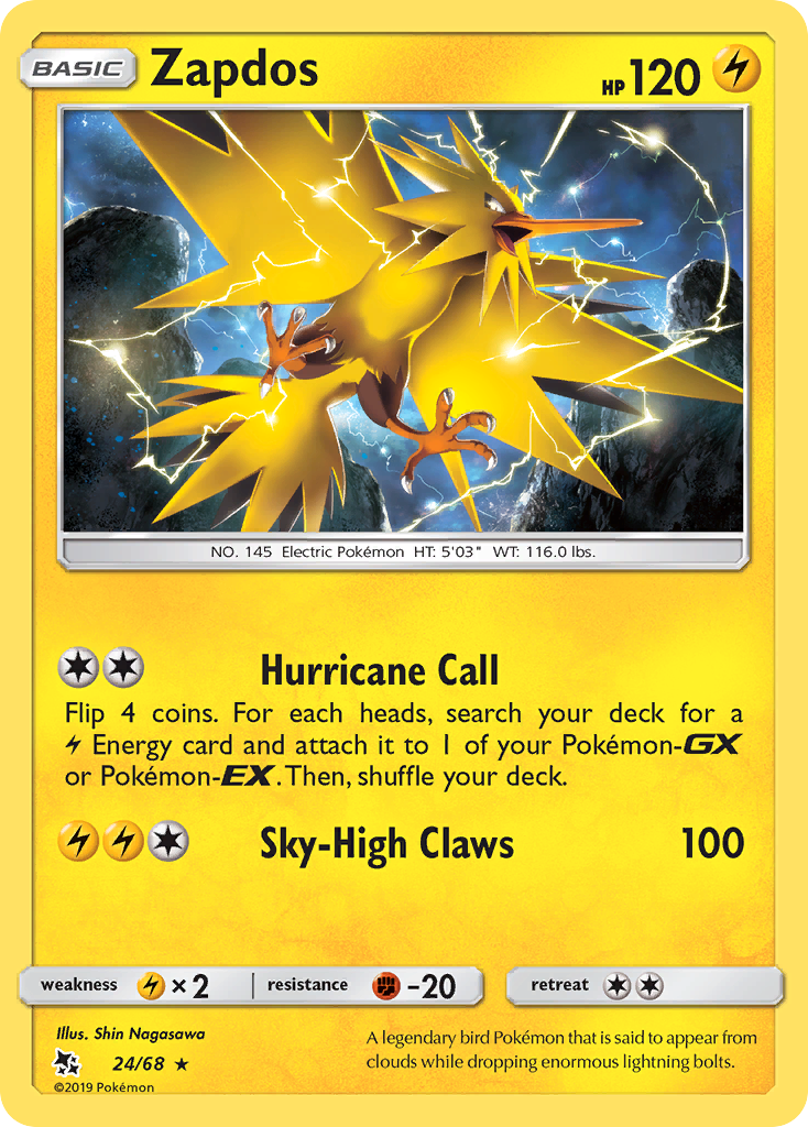 Zapdos (24/68) [Sun & Moon: Hidden Fates] | North Game Den