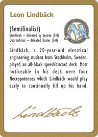 1996 Leon Lindback Biography Card [World Championship Decks] | North Game Den