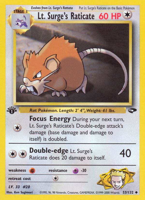 Lt. Surge's Raticate (53/132) [Gym Challenge 1st Edition] | North Game Den