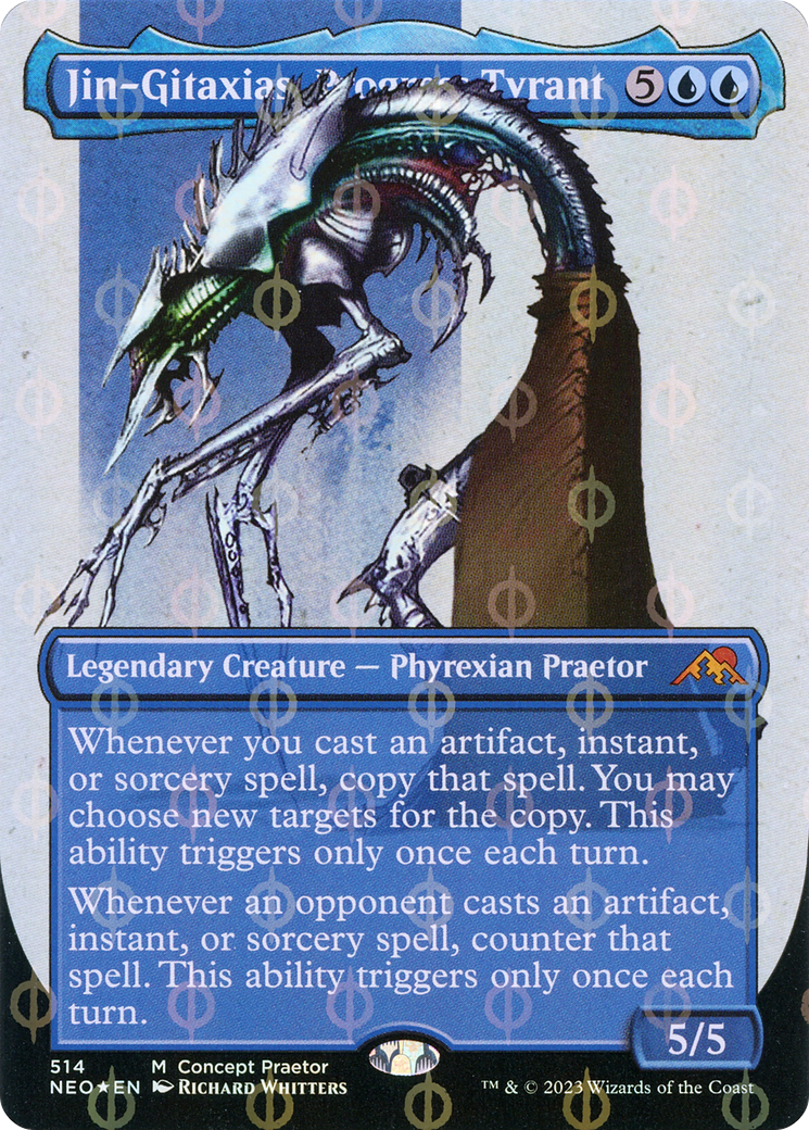 Jin-Gitaxias, Progress Tyrant (Borderless Concept Praetors Step-and-Compleat Foil) [Phyrexia: All Will Be One] | North Game Den