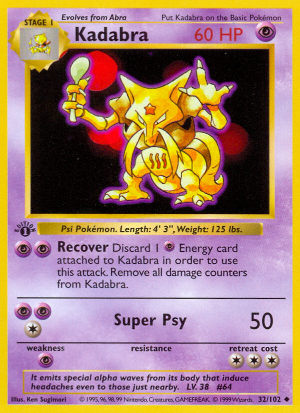 Kadabra (32/102) (Shadowless) [Base Set 1st Edition] | North Game Den