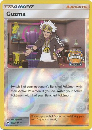 Guzma (115/147) (League Promo) (Staff) [Sun & Moon: Burning Shadows] | North Game Den