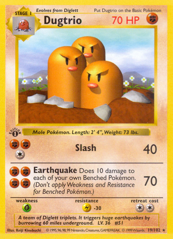 Dugtrio (19/102) (Shadowless) [Base Set 1st Edition] | North Game Den