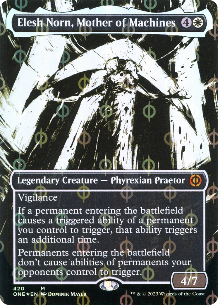 Elesh Norn, Mother of Machines (Borderless Ichor Step-and-Compleat Foil) [Phyrexia: All Will Be One] | North Game Den