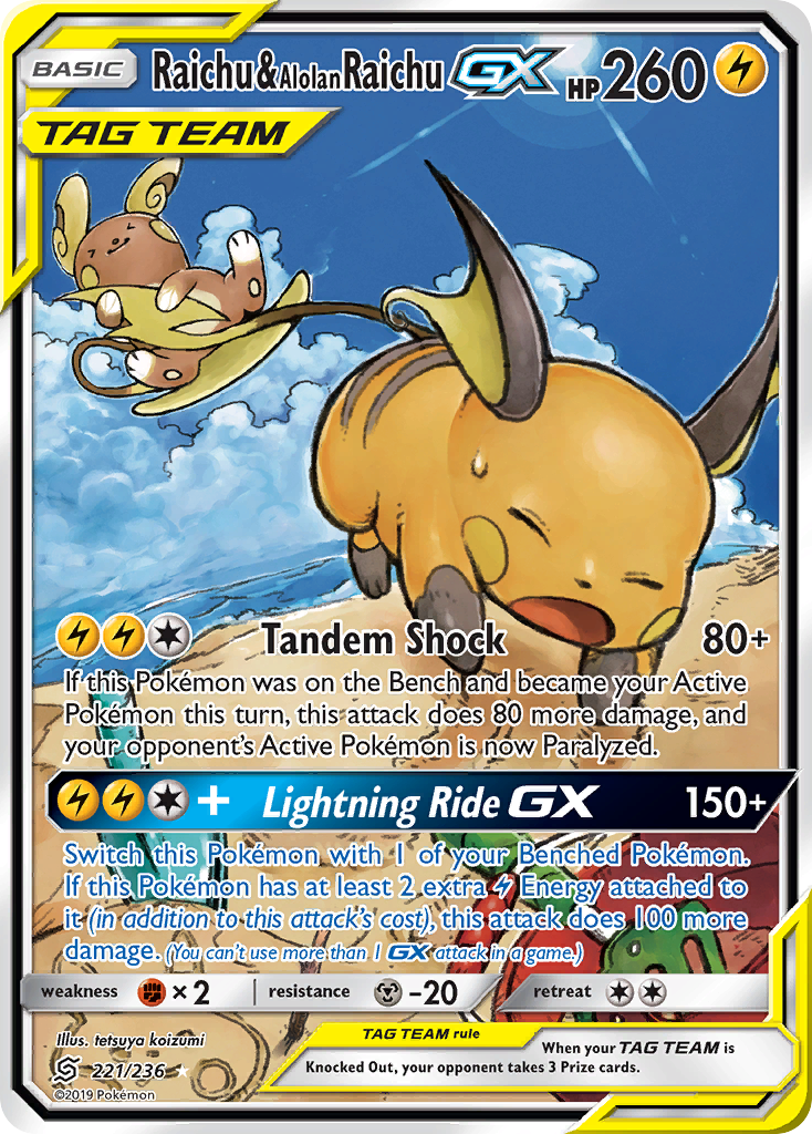 Raichu & Alolan Raichu GX (221/236) [Sun & Moon: Unified Minds] | North Game Den