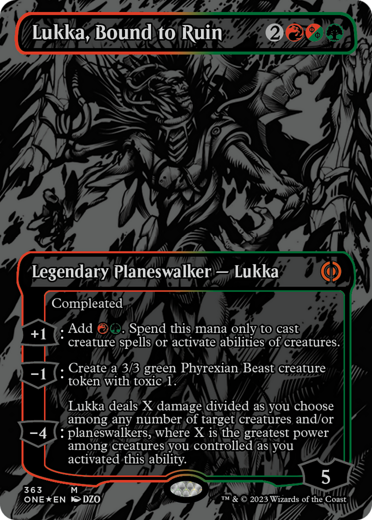 Lukka, Bound to Ruin (Oil Slick Raised Foil) [Phyrexia: All Will Be One] | North Game Den