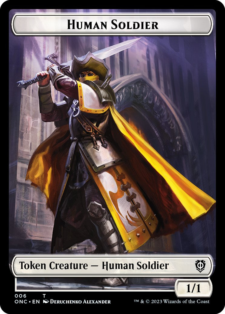 Human Soldier // Elephant Double-Sided Token [Phyrexia: All Will Be One Commander Tokens] | North Game Den