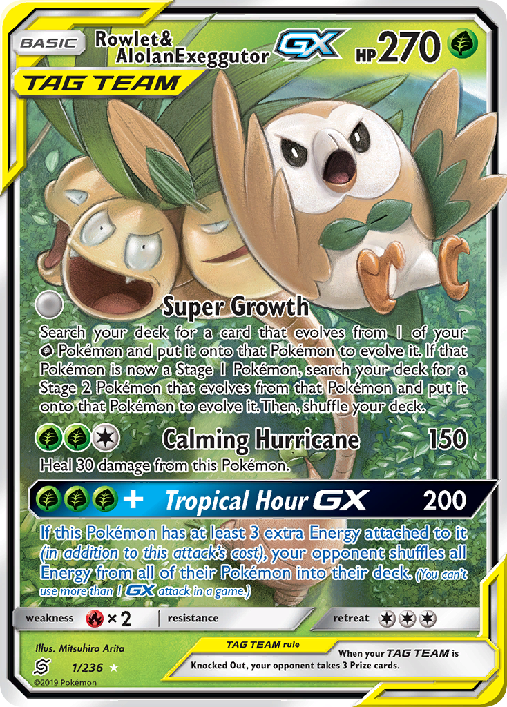 Rowlet & Alolan Exeggutor GX (1/236) [Sun & Moon: Unified Minds] | North Game Den
