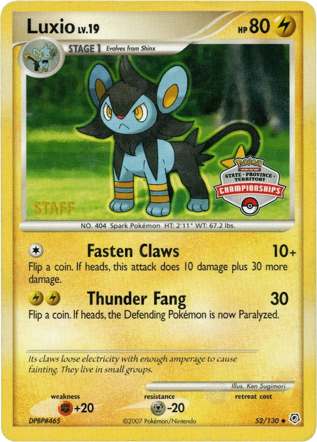 Luxio (52/130) (State Championship Staff Promo) [Diamond & Pearl: Base Set] | North Game Den