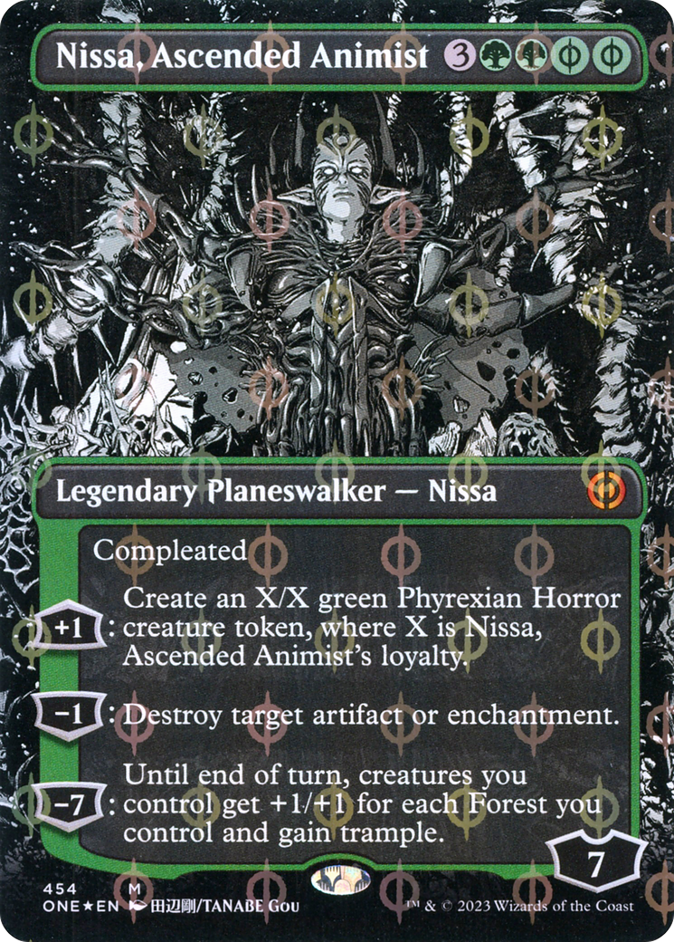 Nissa, Ascended Animist (Borderless Manga Step-and-Compleat Foil) [Phyrexia: All Will Be One] | North Game Den