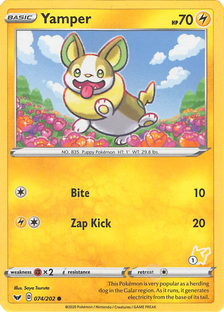 Yamper (074/202) (Pikachu Stamp #1) [Battle Academy 2022] | North Game Den