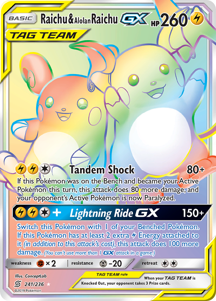 Raichu & Alolan Raichu GX (241/236) [Sun & Moon: Unified Minds] | North Game Den