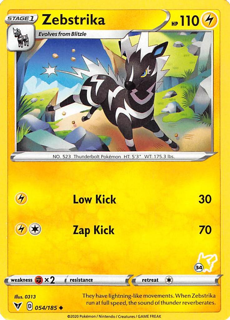 Zebstrika (054/185) (Pikachu Stamp #34) [Battle Academy 2022] | North Game Den