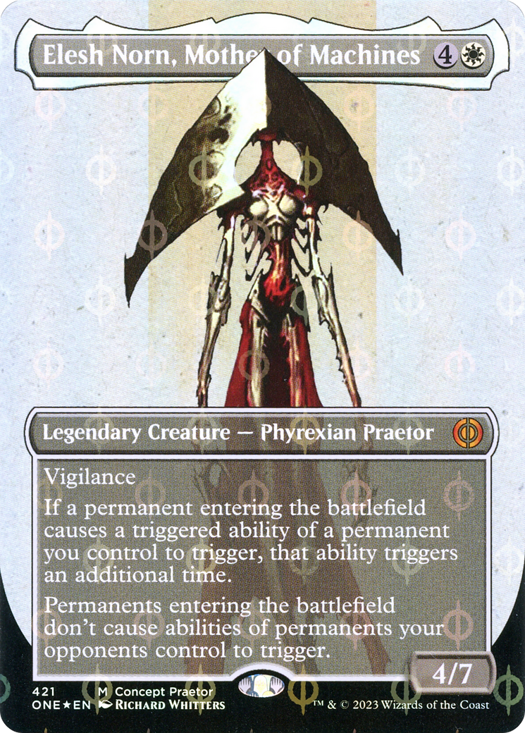 Elesh Norn, Mother of Machines (Borderless Concept Praetors Step-and-Compleat Foil) [Phyrexia: All Will Be One] | North Game Den