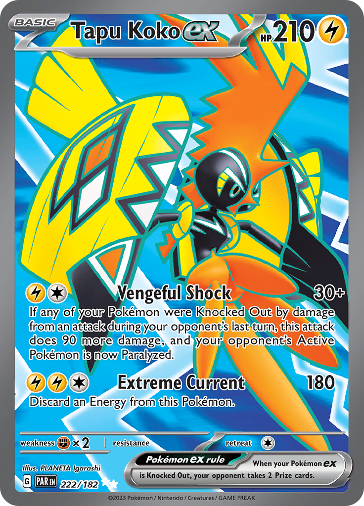 Tapu Koko ex (222/182) [Scarlet & Violet: Paradox Rift] | North Game Den