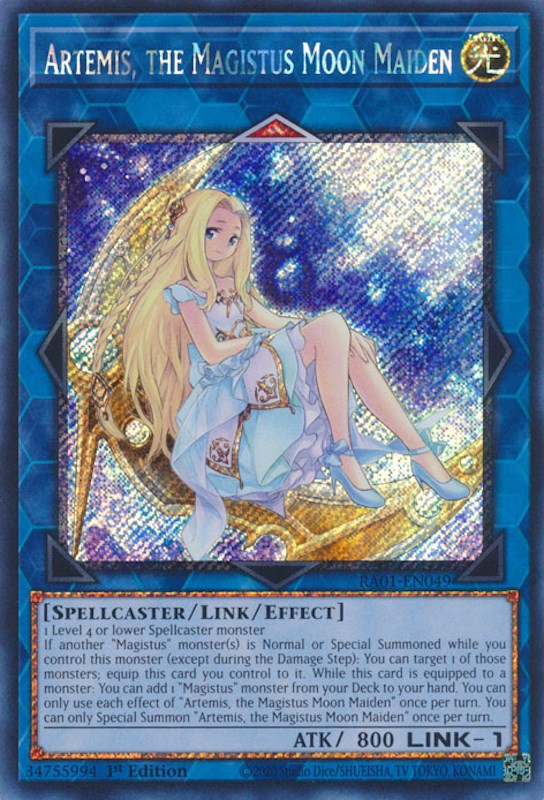 Artemis, the Magistus Moon Maiden [RA01-EN049] Platinum Secret Rare | North Game Den