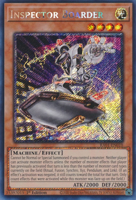 Inspector Boarder [RA01-EN010] Platinum Secret Rare | North Game Den