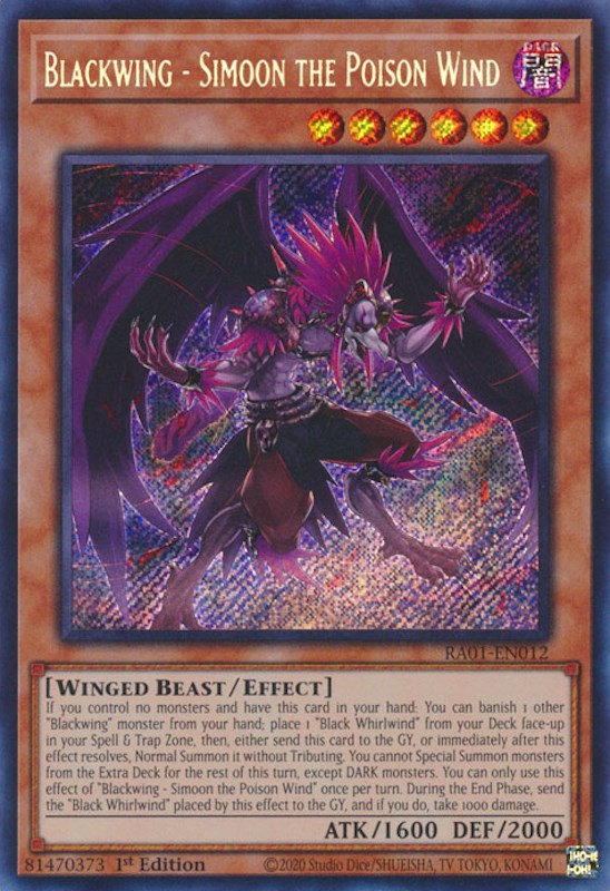 Blackwing - Simoon the Poison Wind [RA01-EN012] Secret Rare | North Game Den