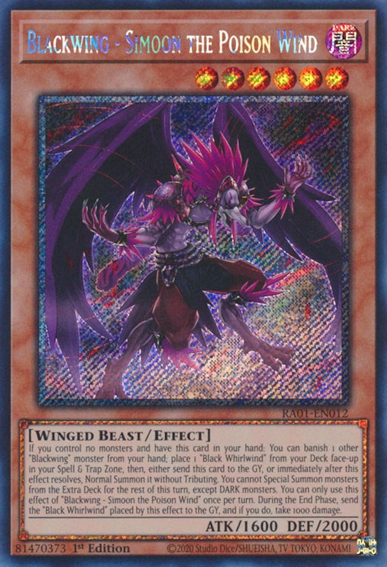 Blackwing - Simoon the Poison Wind [RA01-EN012] Platinum Secret Rare | North Game Den