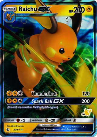 Raichu GX (20/68) (Pikachu Stamp #60) [Battle Academy 2020] | North Game Den