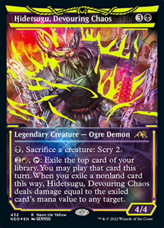 Hidetsugu, Devouring Chaos (Neon Ink Yellow) [Kamigawa: Neon Dynasty] | North Game Den