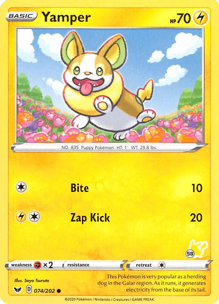 Yamper (074/202) (Pikachu Stamp #58) [Battle Academy 2022] | North Game Den