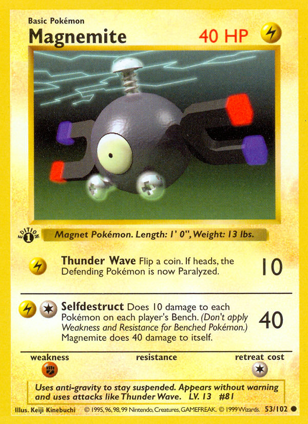 Magnemite (53/102) (Shadowless) [Base Set 1st Edition] | North Game Den