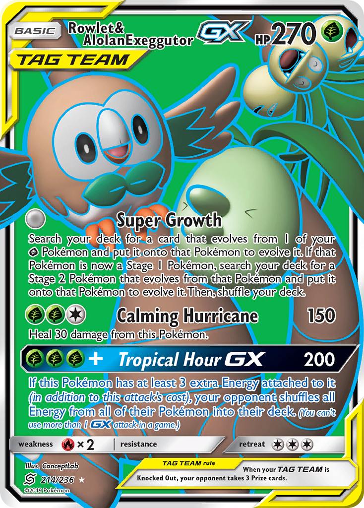 Rowlet & Alolan Exeggutor GX (214/236) [Sun & Moon: Unified Minds] | North Game Den