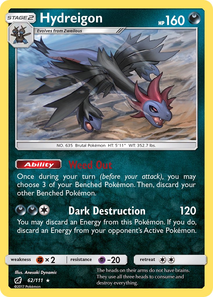 Hydreigon (62/111) (Cracked Ice Holo) (Theme Deck Exclusive) [Sun & Moon: Crimson Invasion] | North Game Den