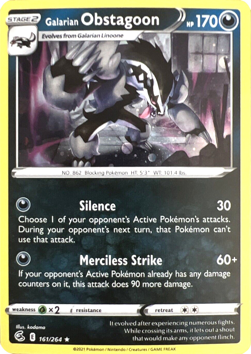 Galarian Obstagoon (161/264) (Cosmos Holo) [Sword & Shield: Fusion Strike] | North Game Den