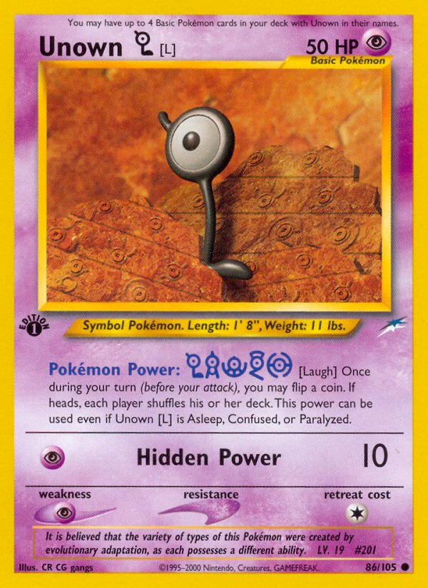 Unown [L] (86/105) [Neo Destiny 1st Edition] | North Game Den