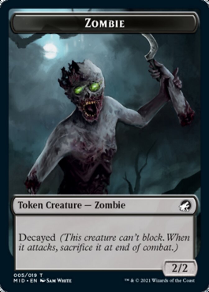 Zombie (005) // Wrenn and Seven Emblem Double-sided Token [Innistrad: Midnight Hunt Tokens] | North Game Den