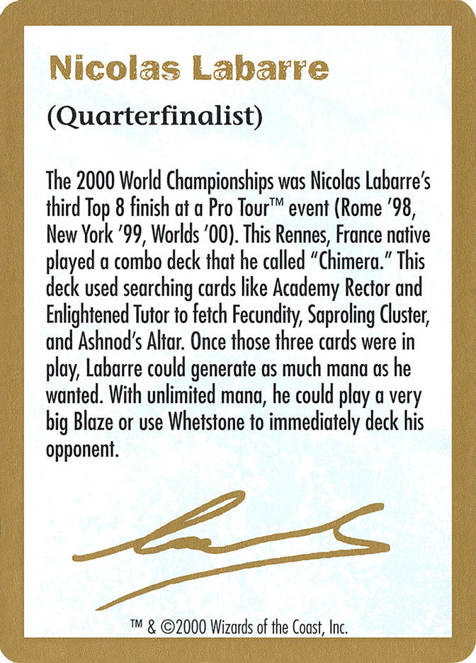 Nicolas Labarre Bio [World Championship Decks 2000] | North Game Den