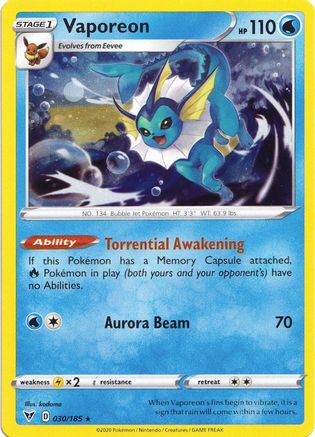 Vaporeon (030/185) (Cosmos Holo) [Sword & Shield: Vivid Voltage] | North Game Den