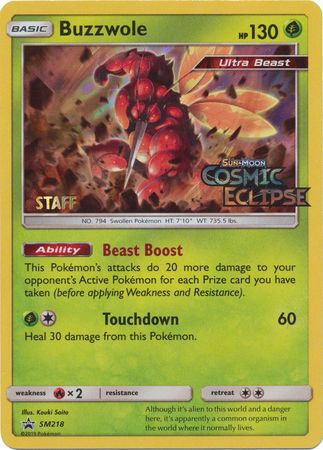 Buzzwole (SM218) (Staff Prerelease Promo) [Sun & Moon: Black Star Promos] | North Game Den