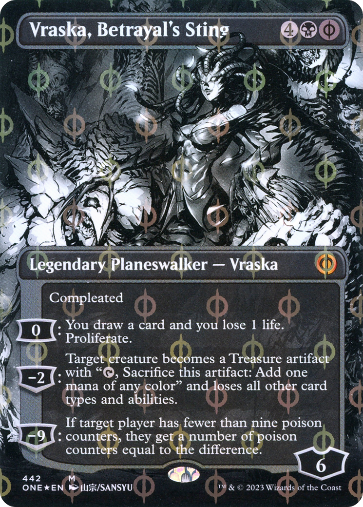 Vraska, Betrayal's Sting (Borderless Manga Step-and-Compleat Foil) [Phyrexia: All Will Be One] | North Game Den