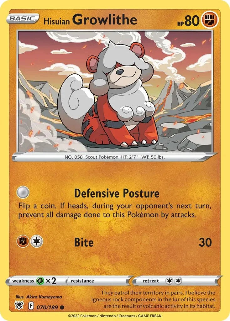 Hisuian Growlithe (070/189) (Theme Deck Exclusive) [Sword & Shield: Astral Radiance] | North Game Den