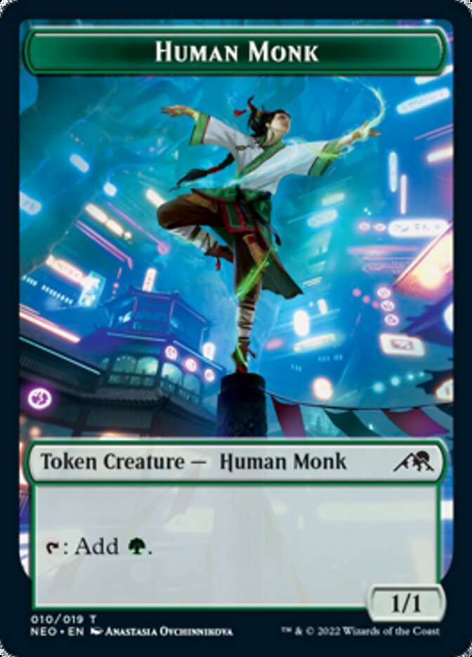 Spirit (002) // Human Monk Double-sided Token [Kamigawa: Neon Dynasty Tokens] | North Game Den