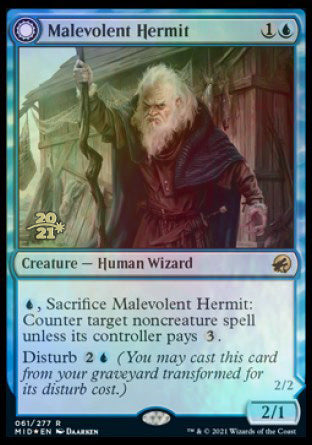 Malevolent Hermit // Benevolent Geist [Innistrad: Midnight Hunt Prerelease Promos] | North Game Den