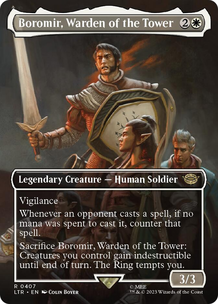 Boromir, Warden of the Tower (Borderless Alternate Art) [The Lord of the Rings: Tales of Middle-Earth] | North Game Den