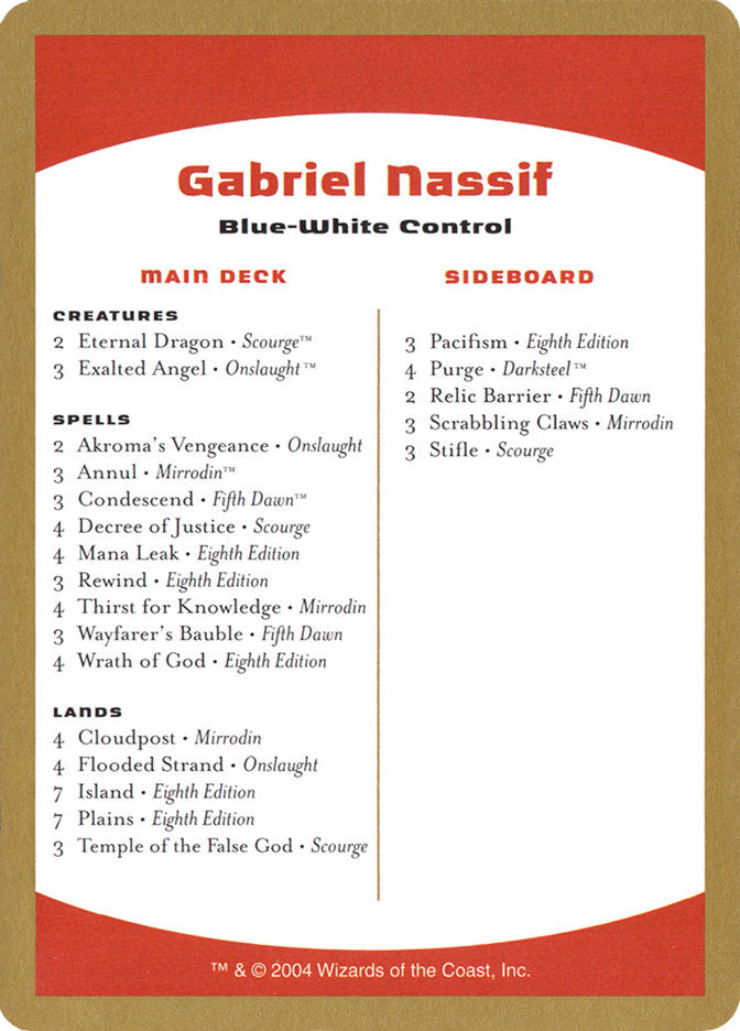 Gabriel Nassif Decklist [World Championship Decks 2004] | North Game Den